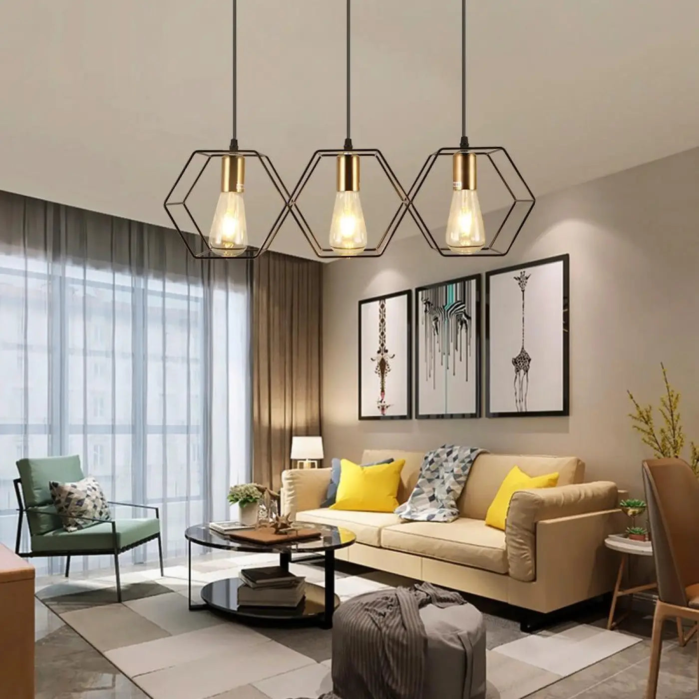 Industrial Hexagon Pendant Light G9 LED Black 35-Light