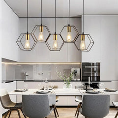 Industrial Hexagon Pendant Light G9 LED Black 35-Light
