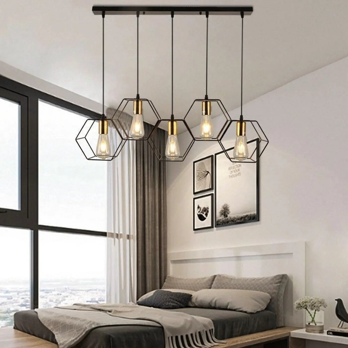 Industrial Hexagon Pendant Light G9 LED Black 35-Light