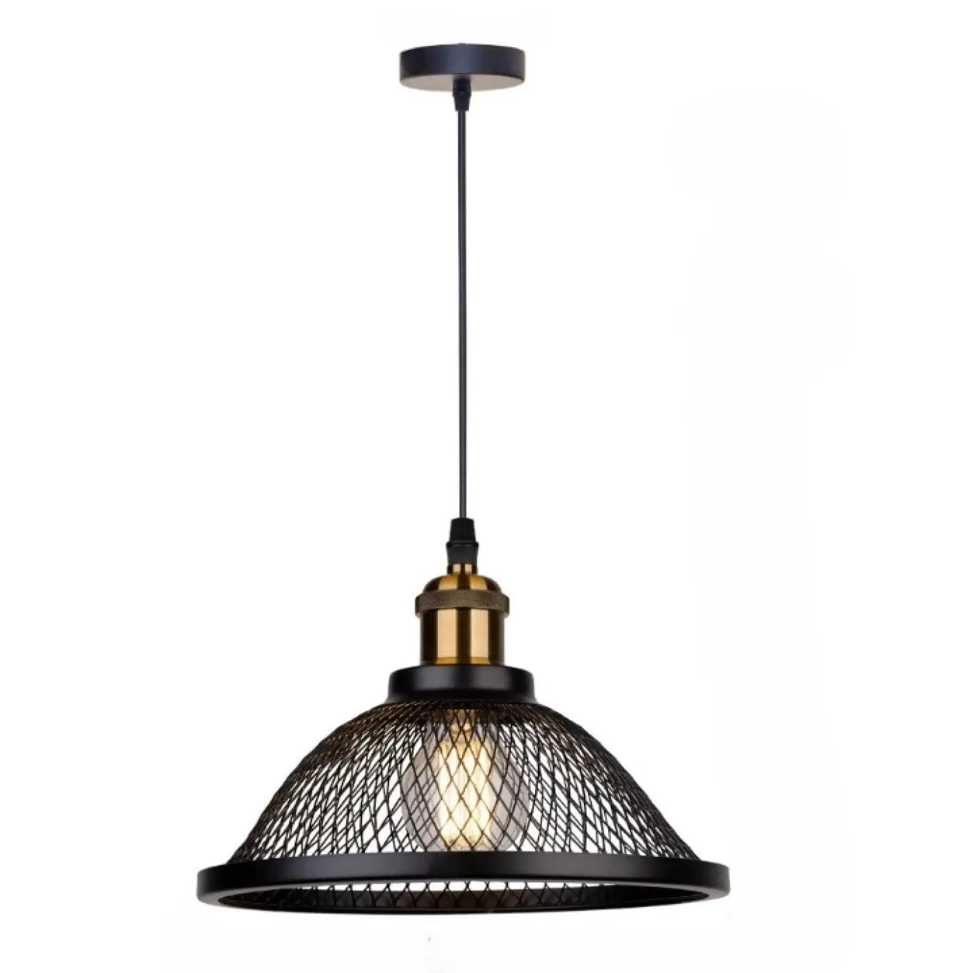 Industrial Cage Pendant Light E27 Metal Black White Gold Detail