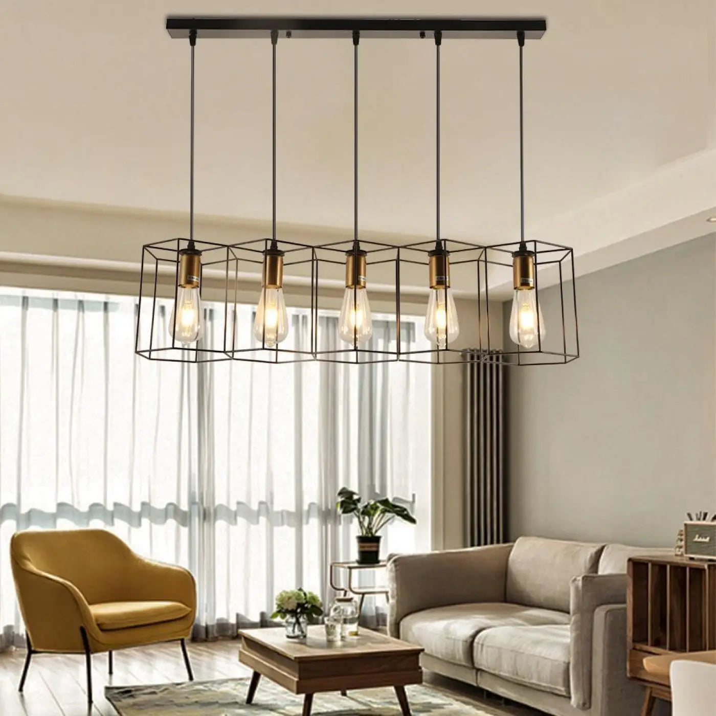 Industrial Hexagon Pendant Light G9 LED Black 35-Light
