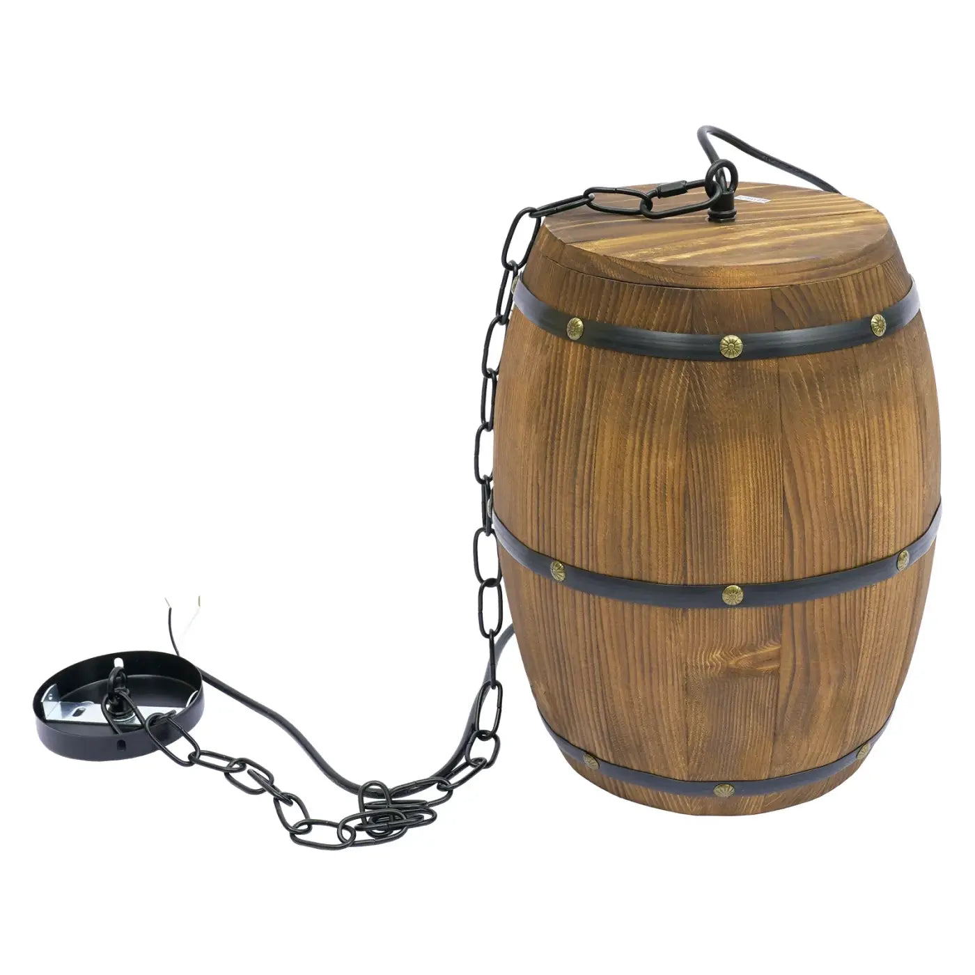 Industrial Wood Barrel Pendant Light E26 — Brown, 3000K LED Included