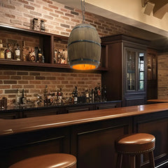 Industrial Wood Barrel Pendant Light E26 — Brown, 3000K LED Included