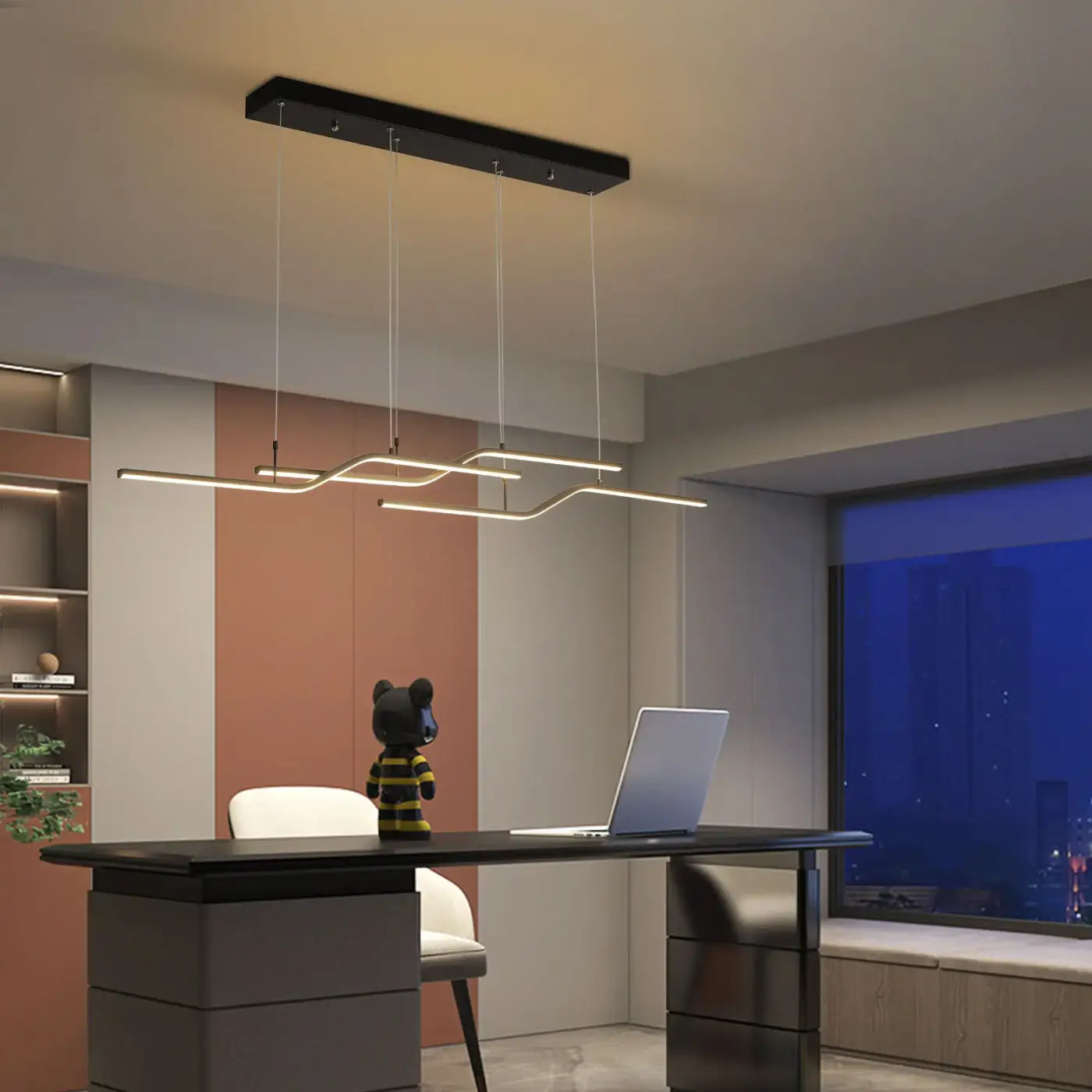 4-Light Linear LED Pendant Light E27 Black 131cm Bar