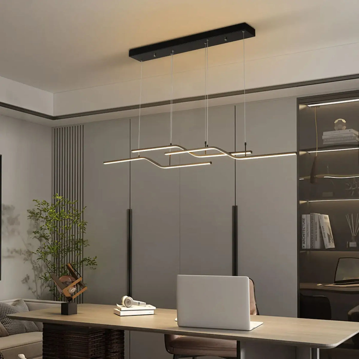 4-Light Linear LED Pendant Light E27 Black 131cm Bar