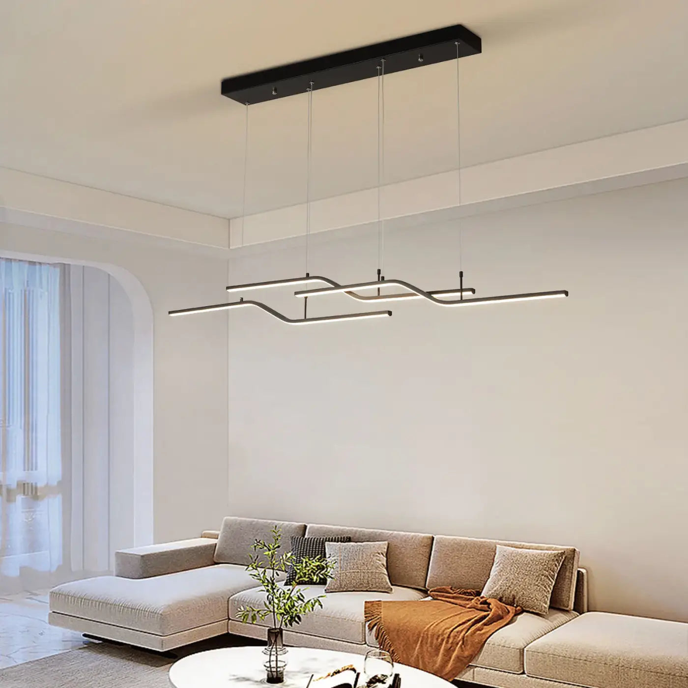 4-Light Linear LED Pendant Light E27 Black 131cm Bar