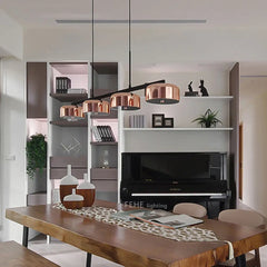 Rose Gold Linear Pendant Light 4 Shades E27 Metal Acrylic