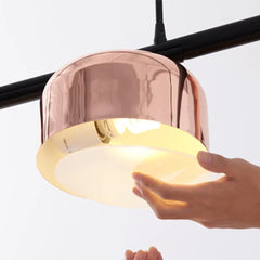 Rose Gold Linear Pendant Light 4 Shades E27 Metal Acrylic