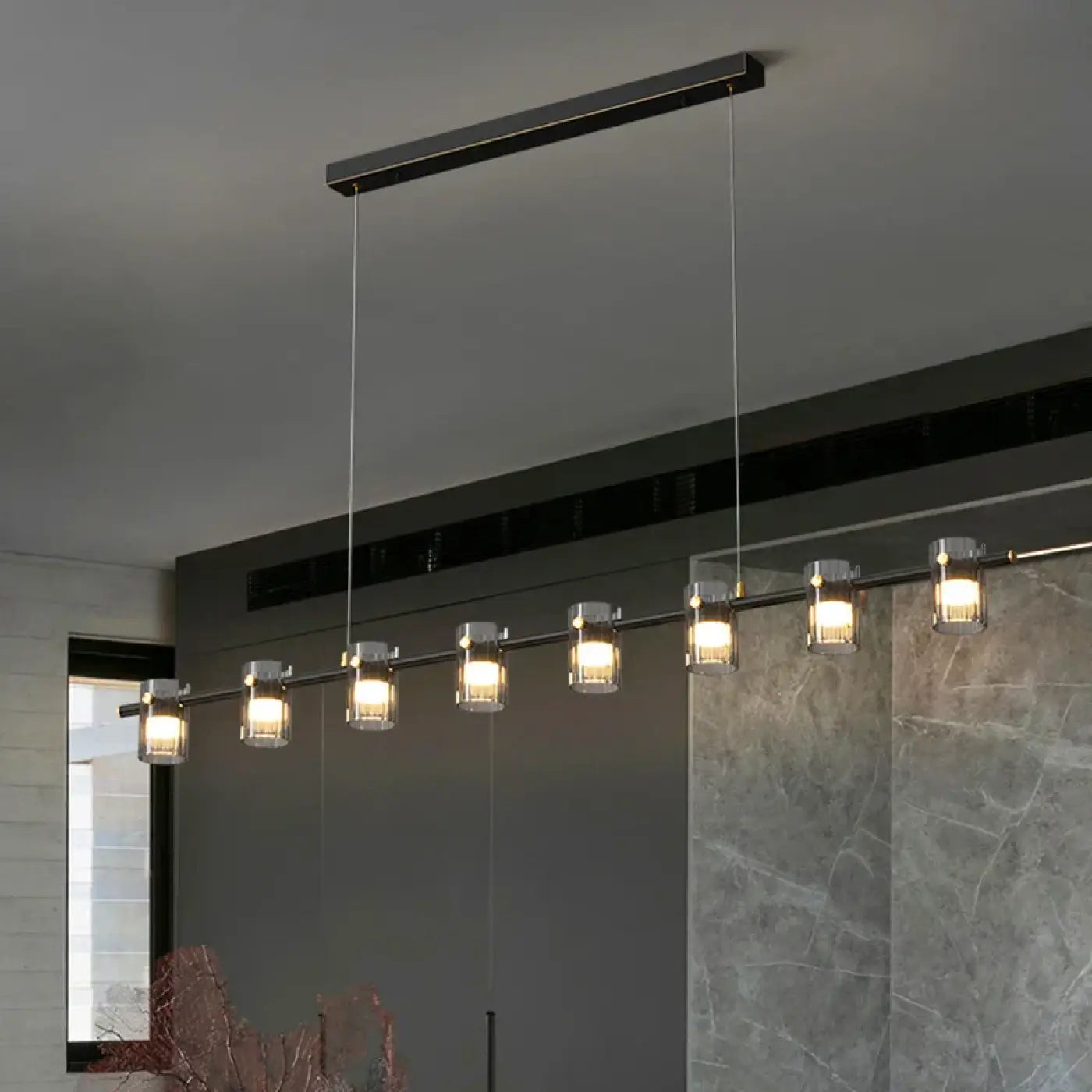 Black Linear Glass Pendant Light E27 Dimmable — S & M, 3000K