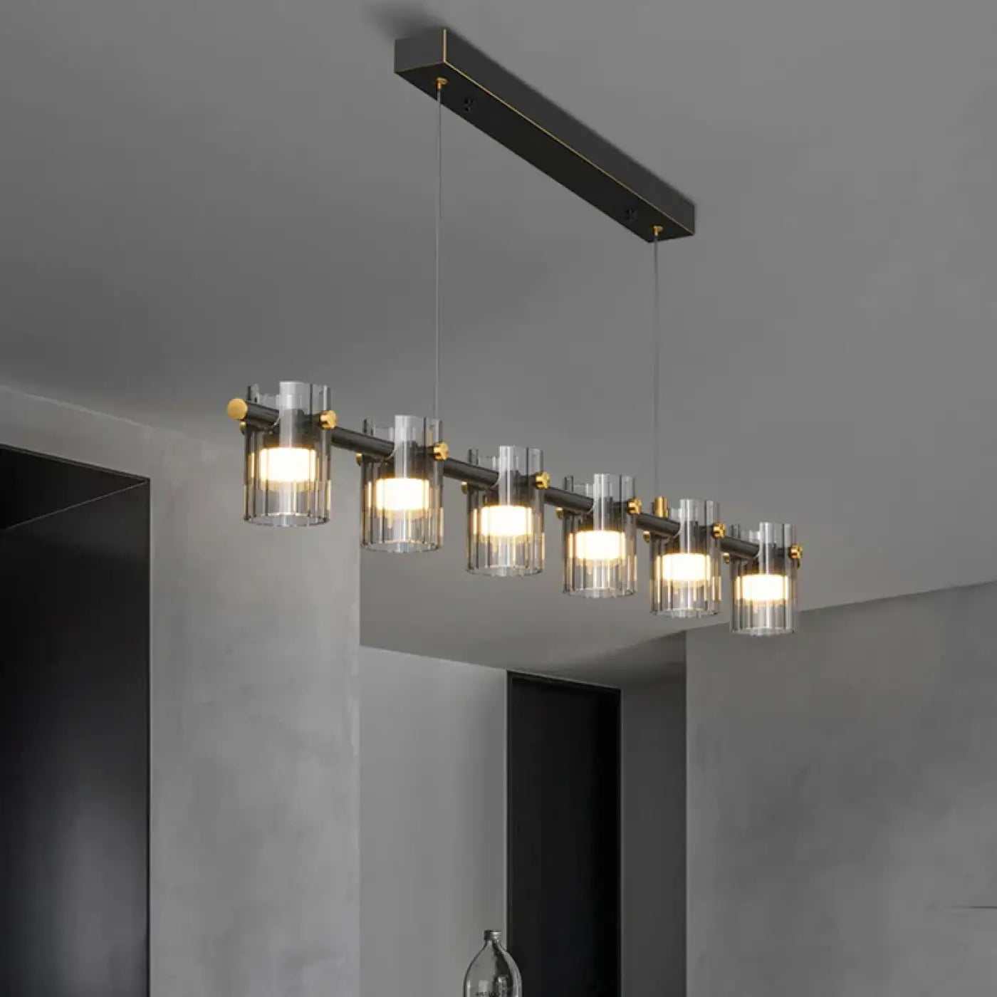 Black Linear Glass Pendant Light E27 Dimmable — S & M, 3000K