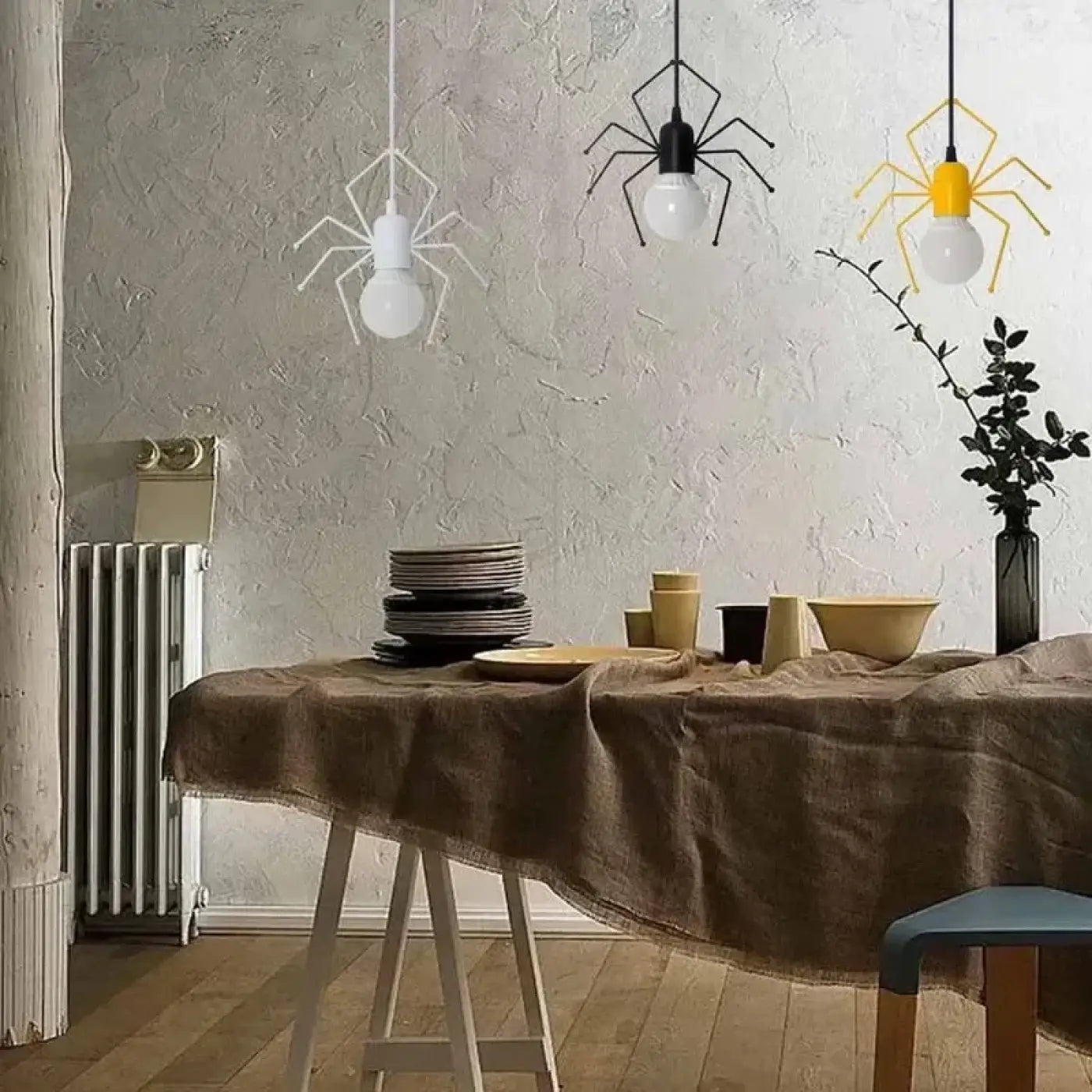 Novelty Spider Figure Pendant Light E27 Metal Black White Yellow