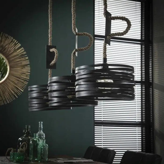 Industrial Ribbon Pendant Light 3 Slate Grey Metal Shades E27 Ø122cm
