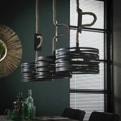 Industrial Ribbon Pendant Light 3 Slate Grey Metal Shades E27 Ø122cm