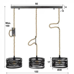 Industrial Ribbon Pendant Light 3 Slate Grey Metal Shades E27 Ø122cm