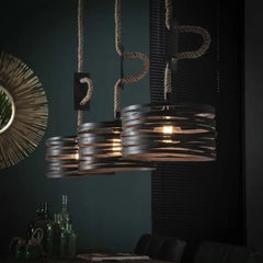 Industrial Ribbon Pendant Light 3 Slate Grey Metal Shades E27 Ø122cm