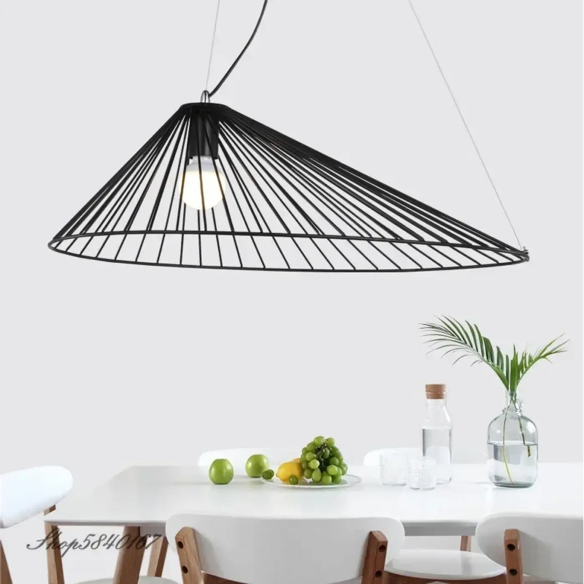 Conical Metal Pendant Light Black Acrylic Bulb Included S/M