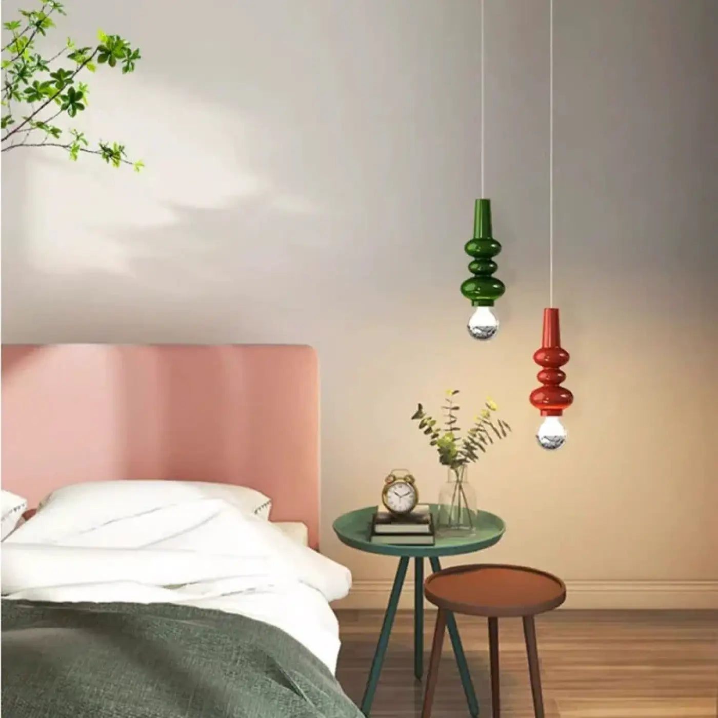 Minimalist Metal Pendant Light 6W LED — Red, Green or Silver, Dimmable Option