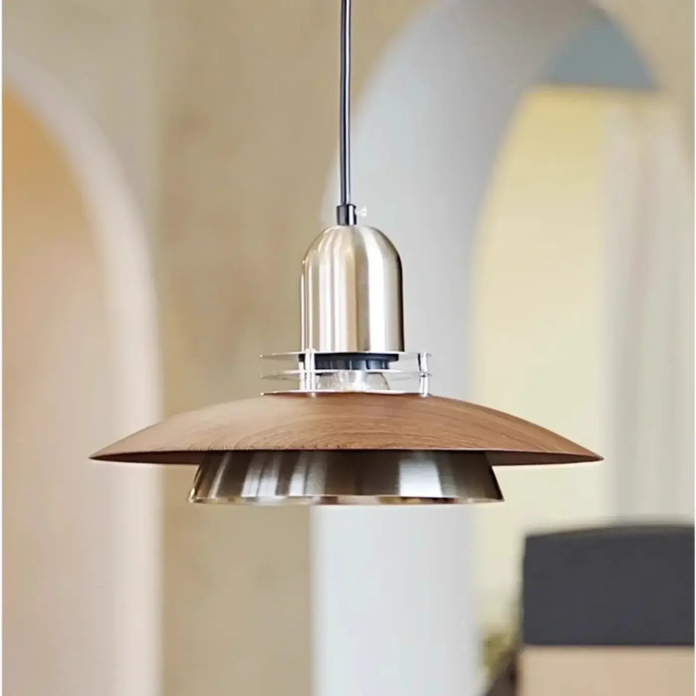 Modern Wood Metal Pendant Light E27 LED Brown 3 Colour Temps