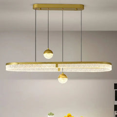 Oval Crystal Ball Pendant Light E27 Dimmable Black Gold 100cm
