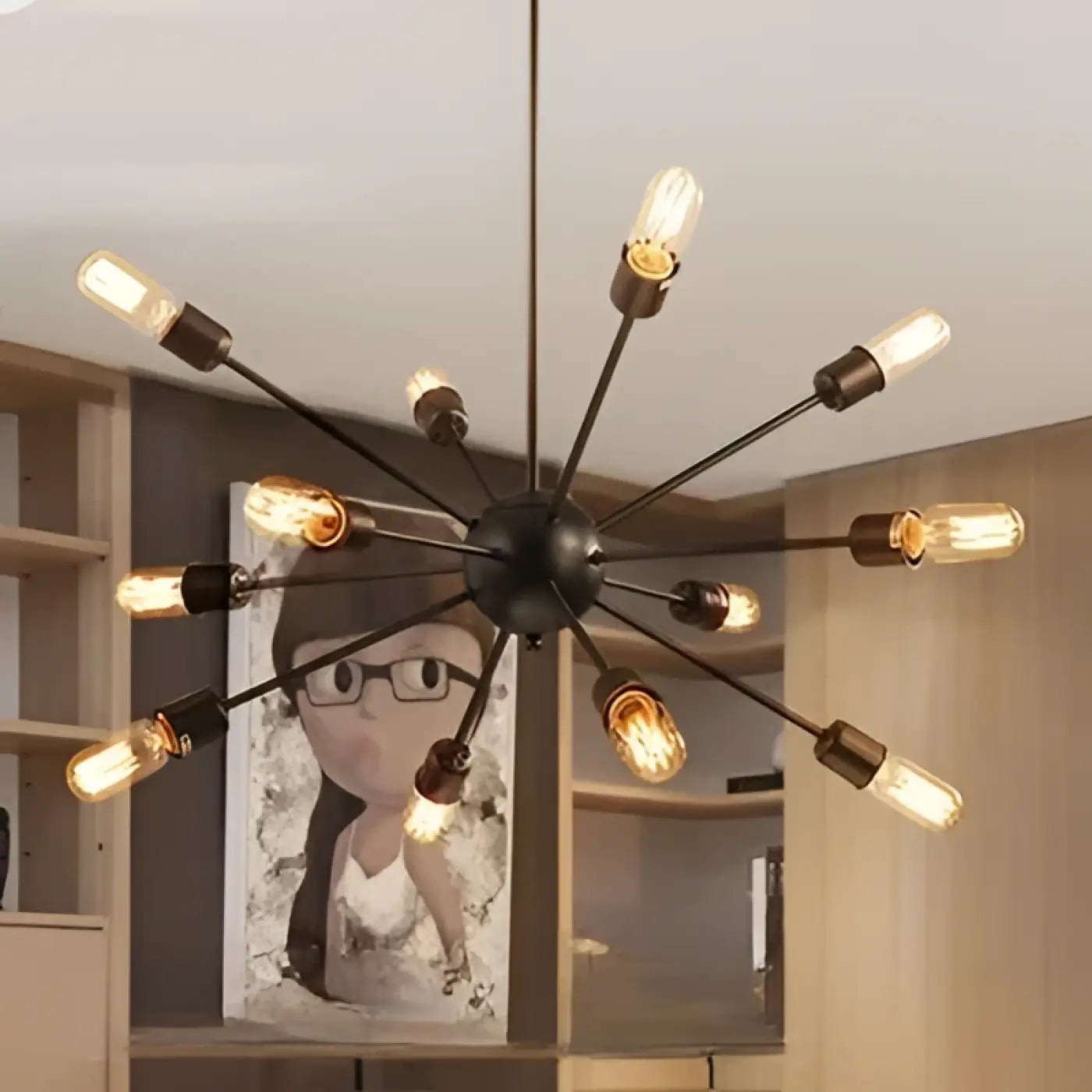 Industrial Sputnik Metal Pendant Light E27 Black 12 to 20 Arms
