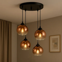 Amber Glass Vintage Pendant Light E27 Metal Frame