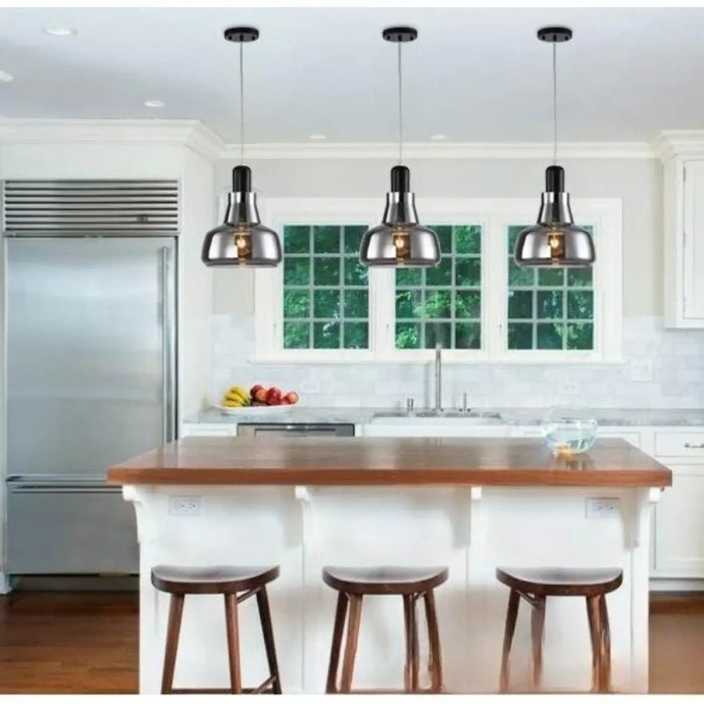 Smoked Glass Pendant Light E27 Modern Industrial 4 Shapes