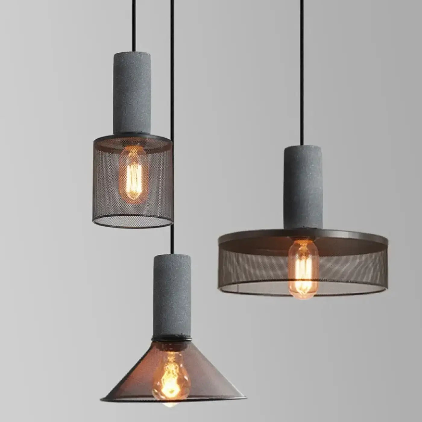Black Glass Metal Pendant Light E27 Industrial Vintage 6 Shapes