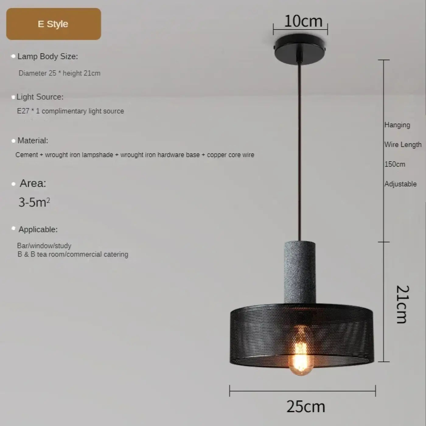 Industrial Loft Glass Pendant Light E27 Black Metal 8 Shapes