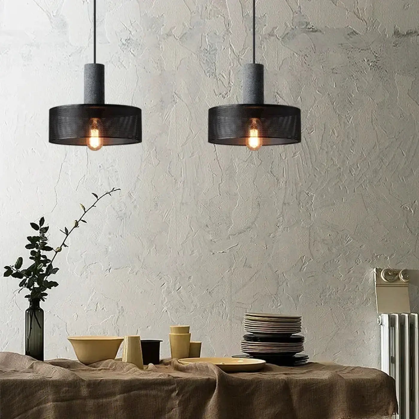 Industrial Loft Glass Pendant Light E27 Black Metal 8 Shapes