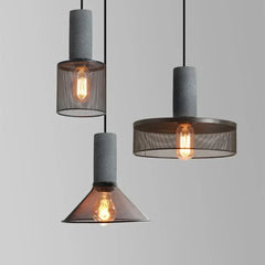 Industrial Loft Glass Pendant Light E27 Black Metal 8 Shapes