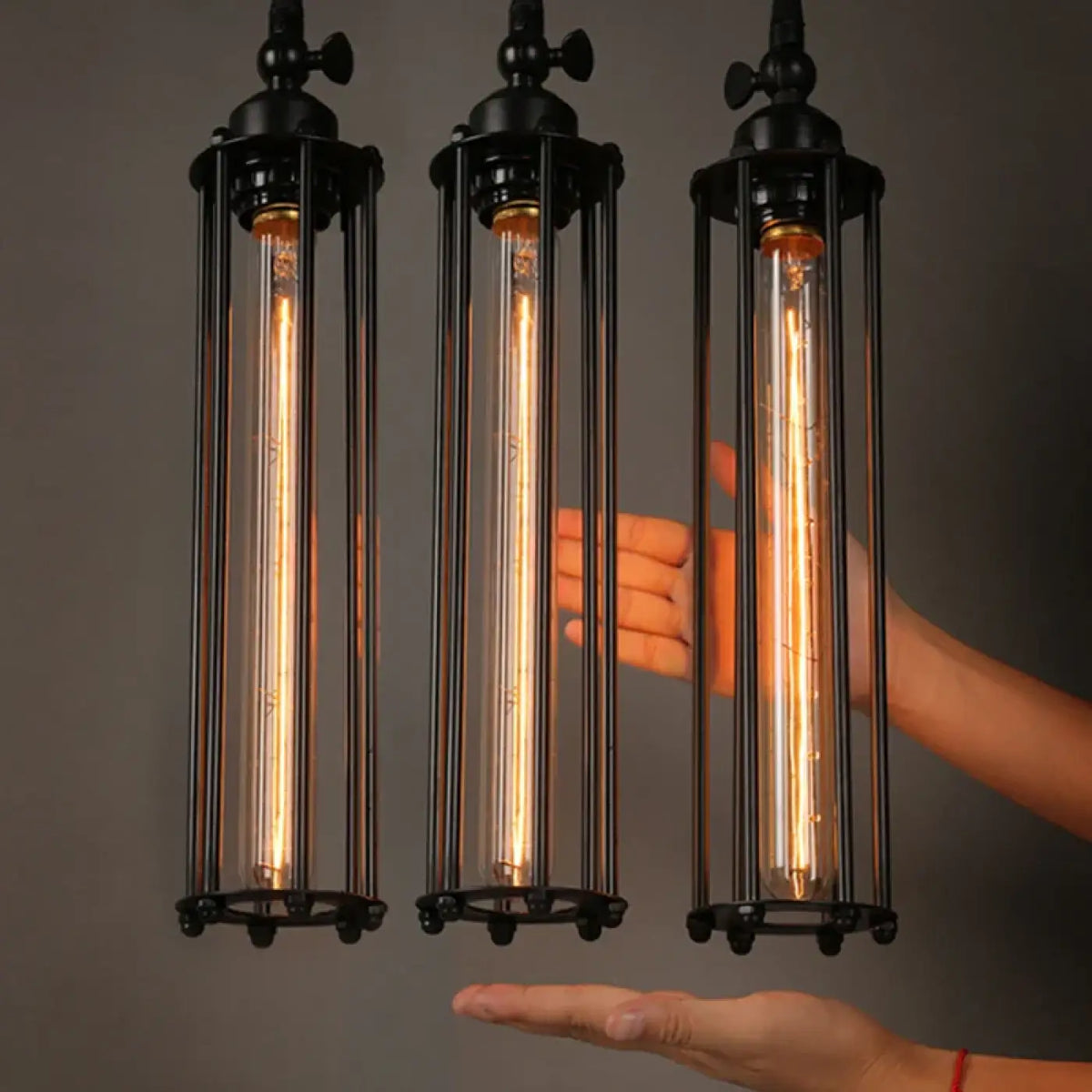 Industrial Vintage Glass Pendant Light E27 Black 40cm