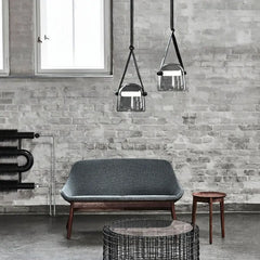 Grey Tinted Glass Pendant Light IP65 E27 Industrial Black Cable