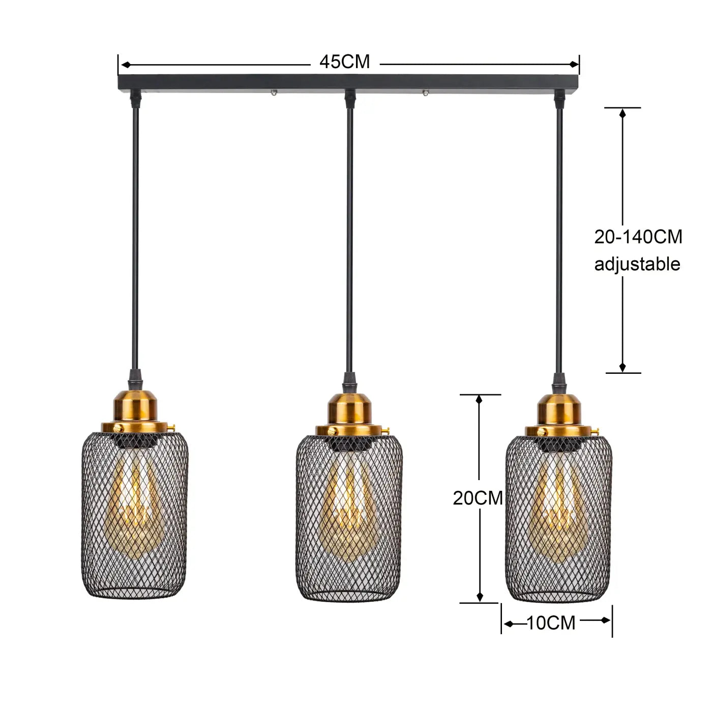 Industrial Vintage Metal Pendant Light E27 — Gold or Silver, 3 Cable Configurations