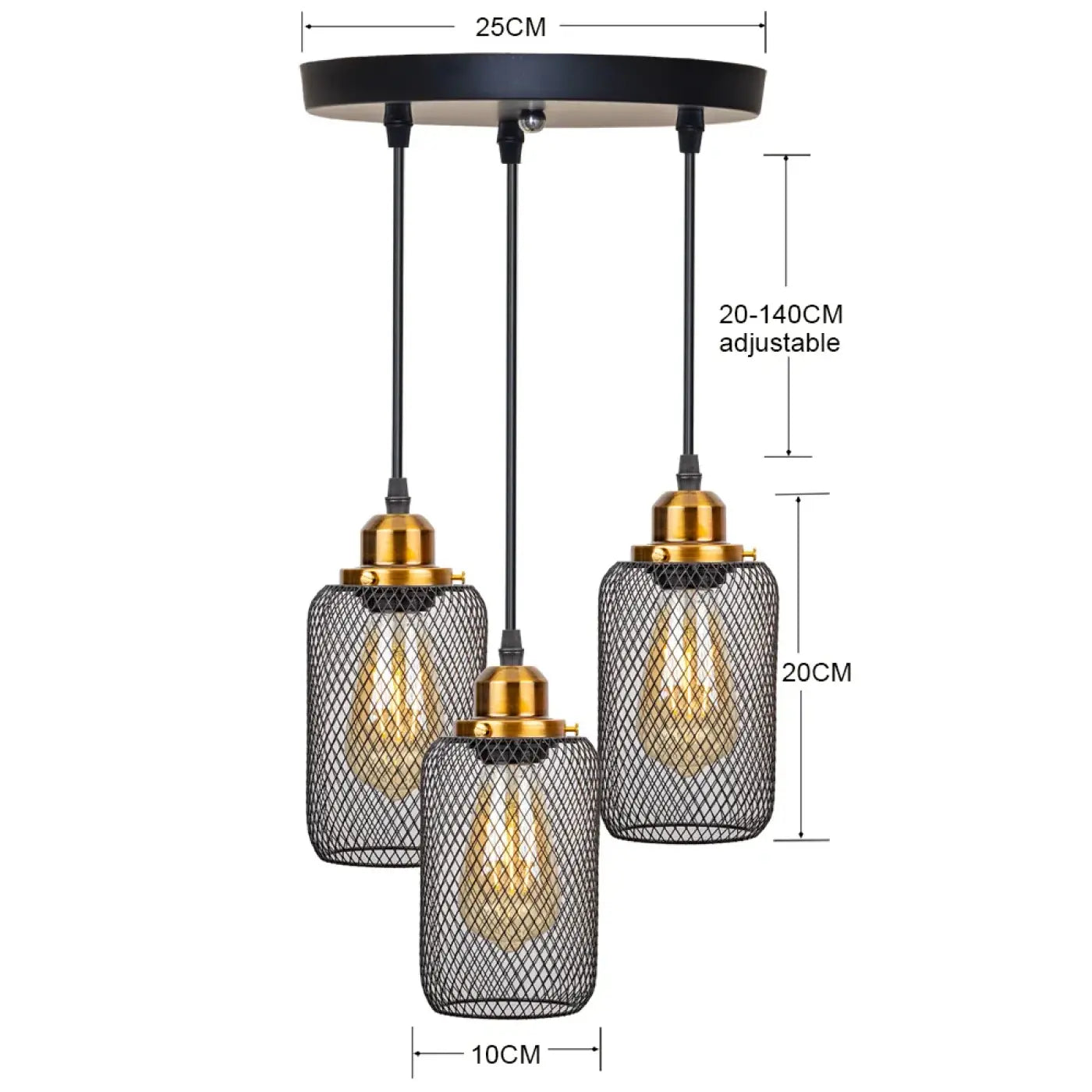 Industrial Vintage Metal Pendant Light E27 — Gold or Silver, 3 Cable Configurations