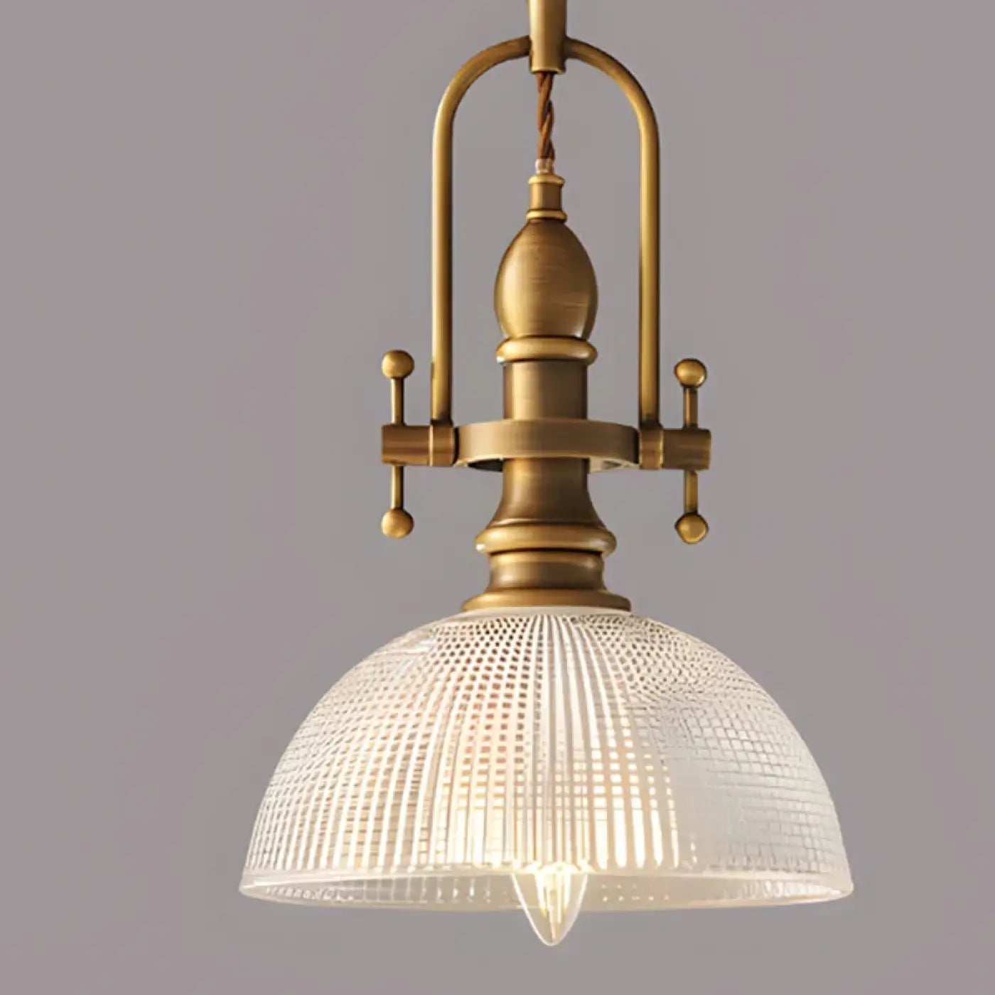 Vintage Brass Ribbed Glass Pendant Light E27 LED Gold