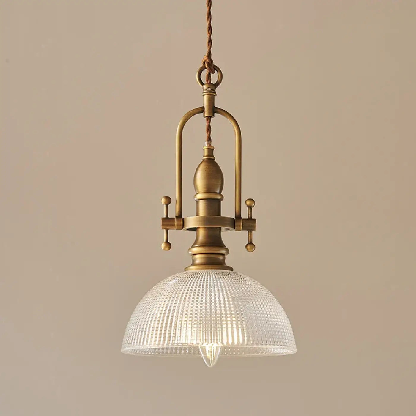 Vintage Brass Ribbed Glass Pendant Light E27 LED Gold