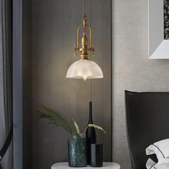 Vintage Brass Ribbed Glass Pendant Light E27 LED Gold