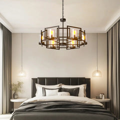 6-Light Vintage Pendant Light E14 Glass Metal Black Amber