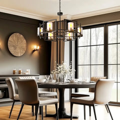 6-Light Vintage Pendant Light E14 Glass Metal Black Amber
