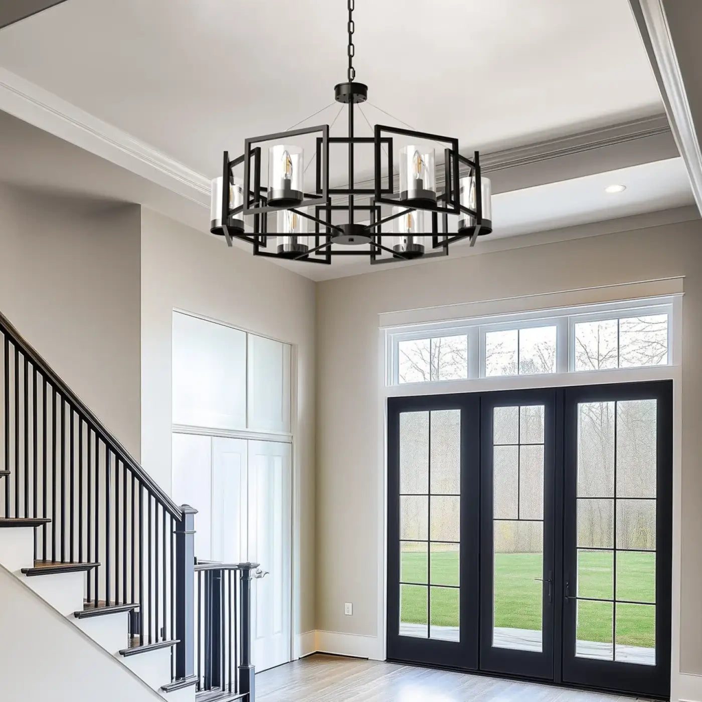 6-Light Vintage Pendant Light E14 Glass Metal Black Amber