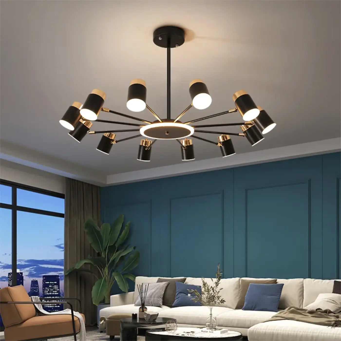 Black Industrial Sputnik Pendant Light Dimmable LED 5 Sizes