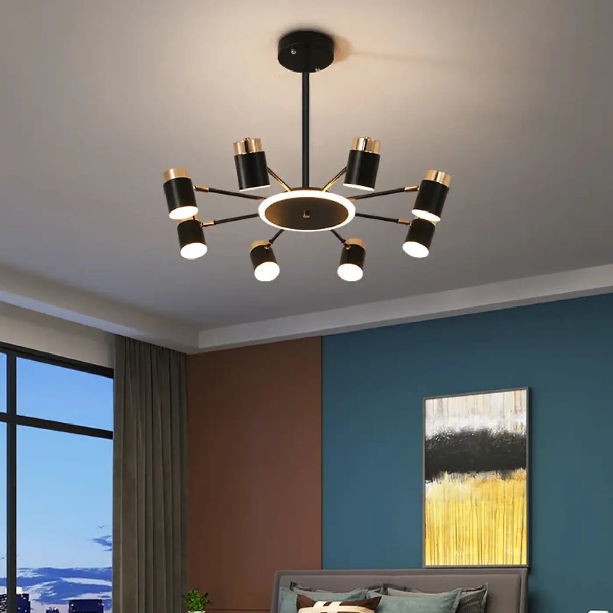 Black Industrial Sputnik Pendant Light Dimmable LED 5 Sizes