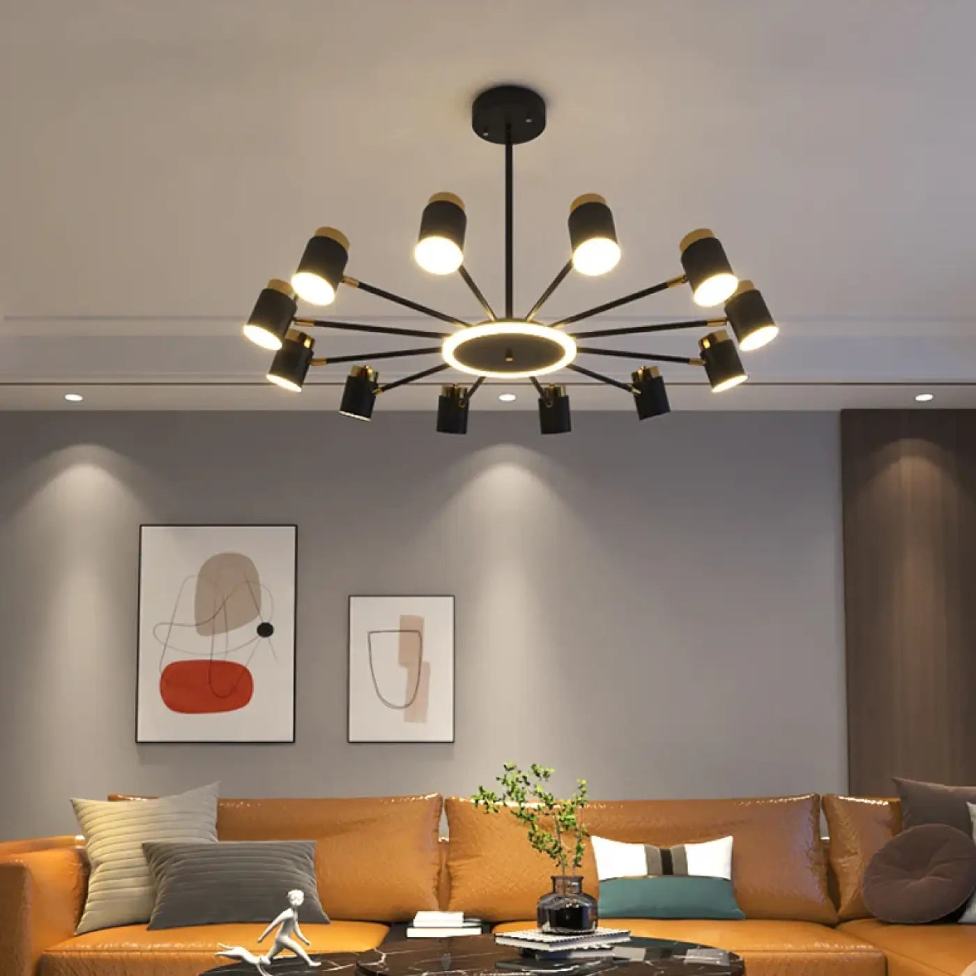 Black Industrial Sputnik Pendant Light Dimmable LED 5 Sizes
