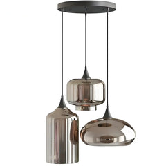 3-Light Smoked Glass Pendant Light E27 Silver — 46×53cm