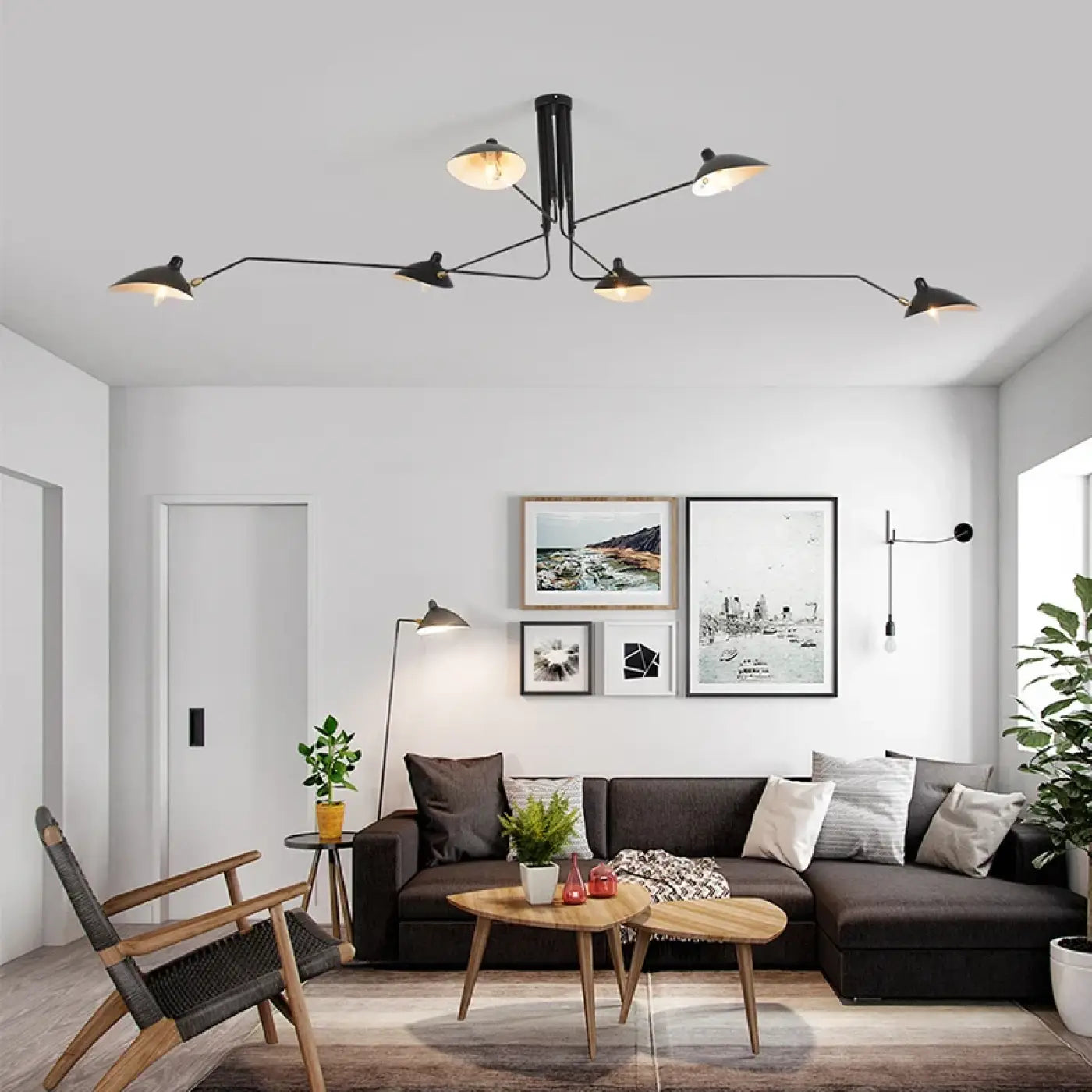 Industrial Black Multi-Arm Pendant Light E14 3 or 6 Heads