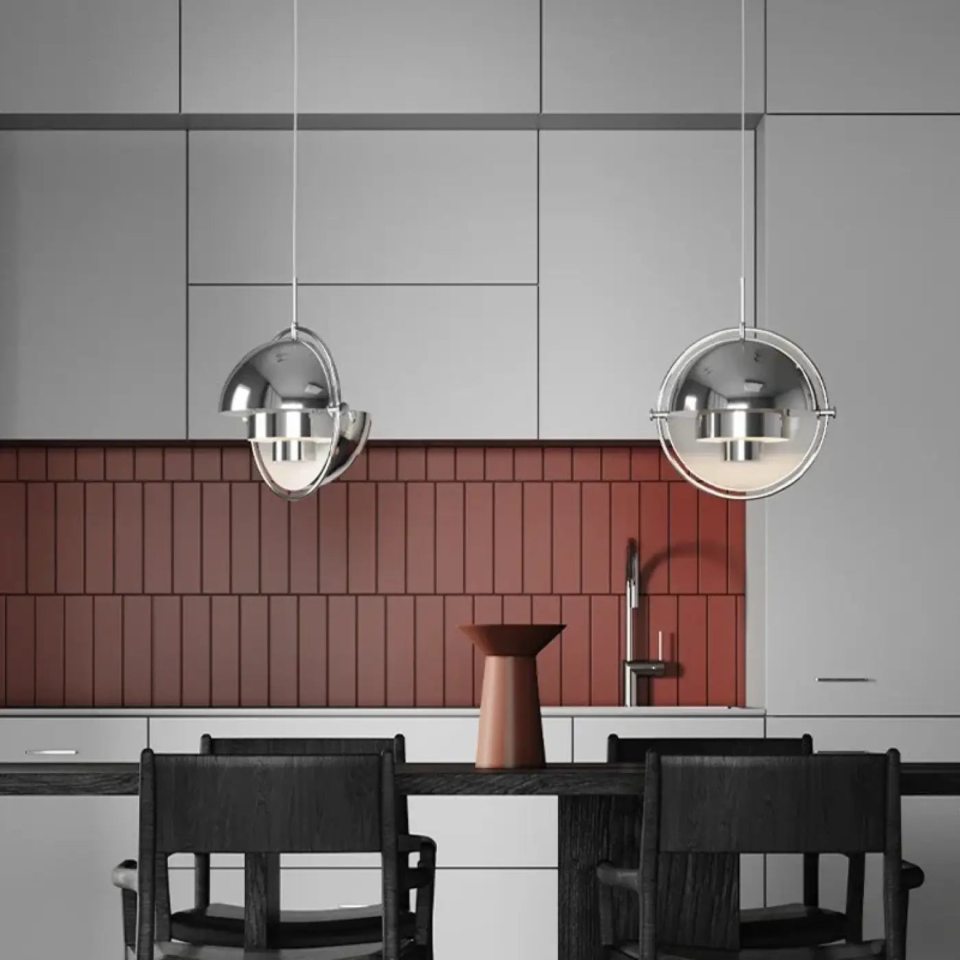 Spherical Metal Pendant Light E27 Black White Gold Silver 28–38cm