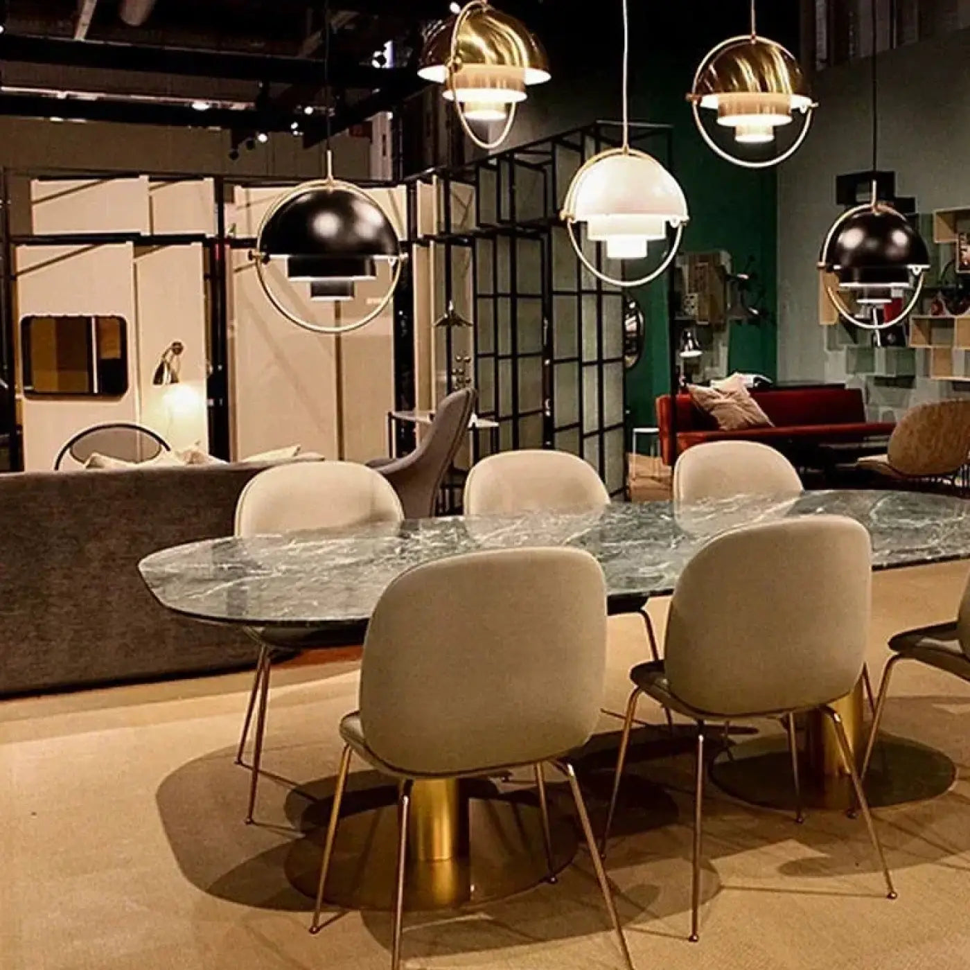 Spherical Metal Pendant Light E27 Black White Gold Silver 28–38cm