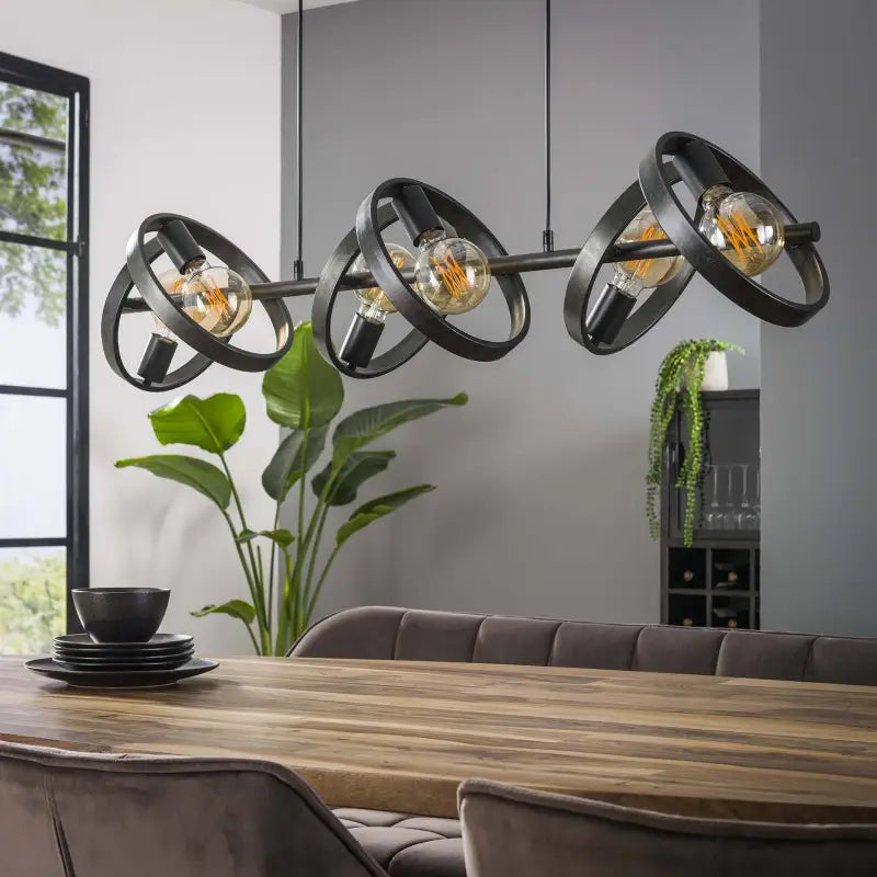 Industrial Triple Pendant Light 6 Rotatable Ring Shades E27 W120cm