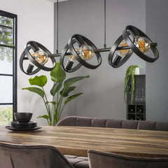 Industrial Triple Pendant Light 6 Rotatable Ring Shades E27 W120cm