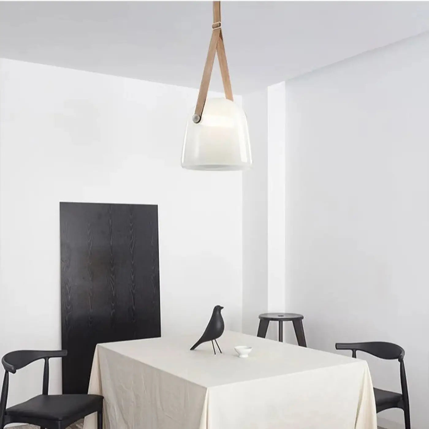 Smoked Glass Leather Strap Pendant Light E27 Dimmable 20cm